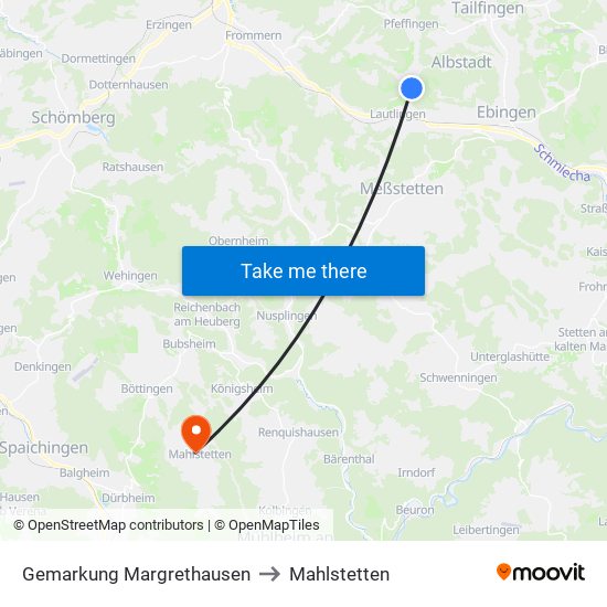 Gemarkung Margrethausen to Mahlstetten map