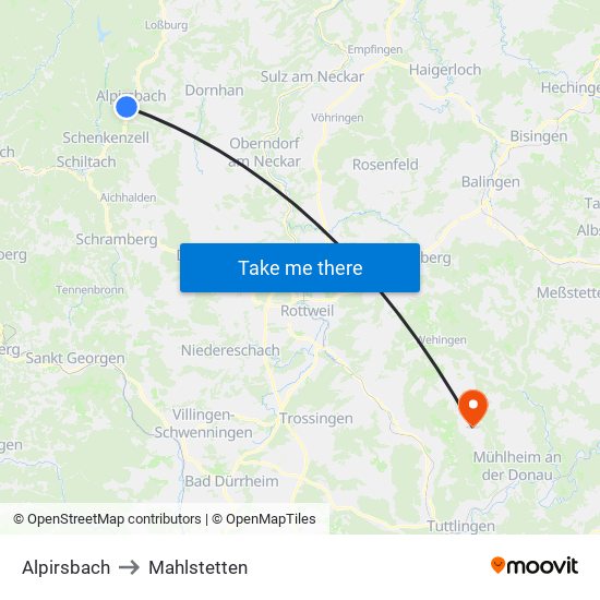 Alpirsbach to Mahlstetten map