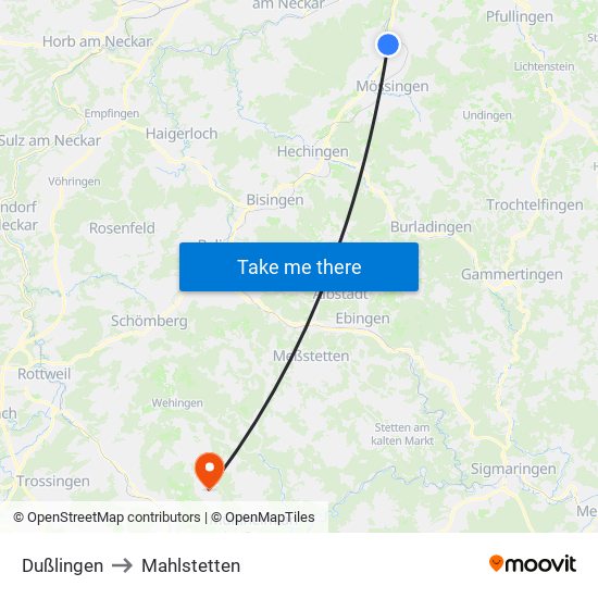 Dußlingen to Mahlstetten map