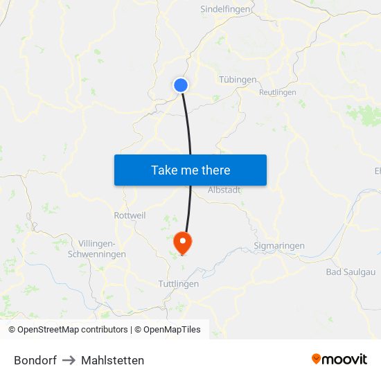 Bondorf to Mahlstetten map