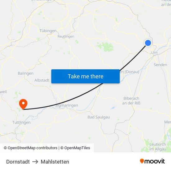 Dornstadt to Mahlstetten map