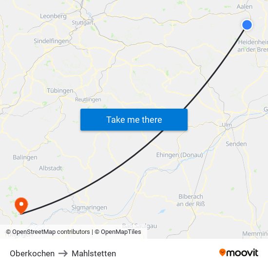 Oberkochen to Mahlstetten map