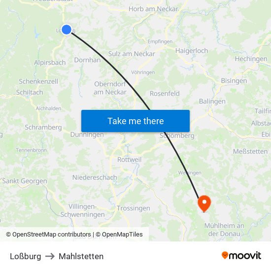 Loßburg to Mahlstetten map