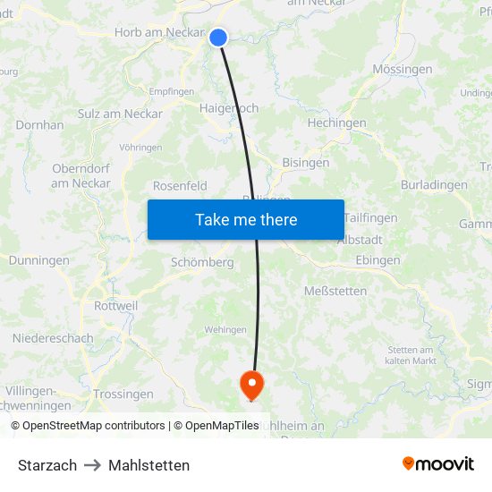 Starzach to Mahlstetten map