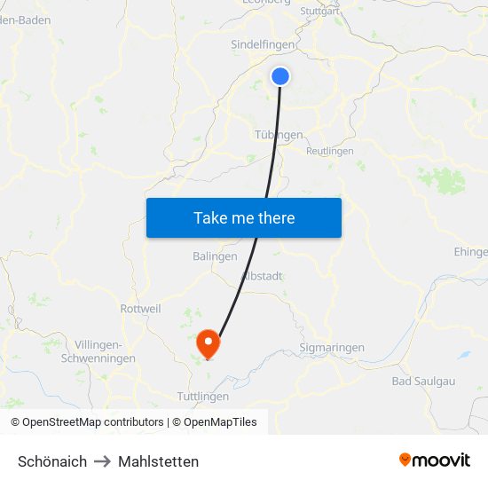 Schönaich to Mahlstetten map