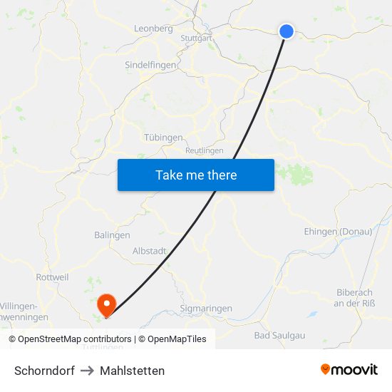 Schorndorf to Mahlstetten map