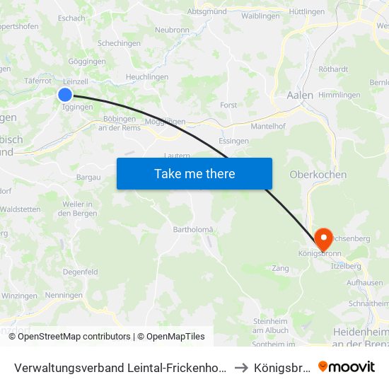 Verwaltungsverband Leintal-Frickenhofer Höhe to Königsbronn map