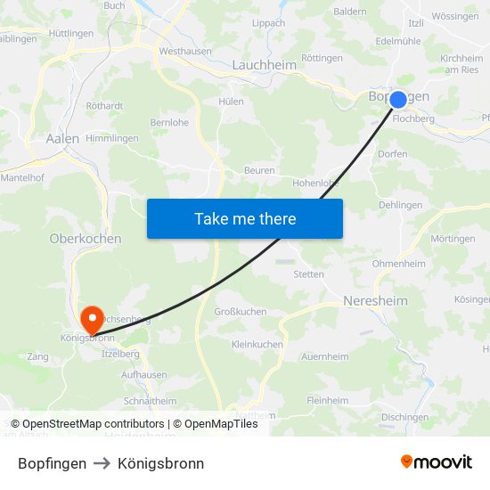 Bopfingen to Königsbronn map