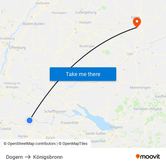 Dogern to Königsbronn map