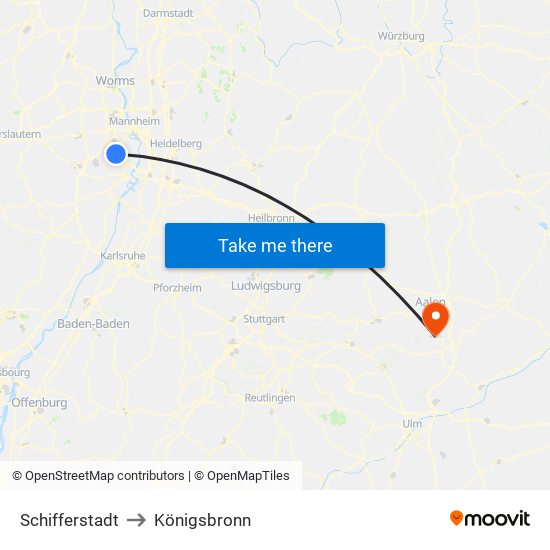 Schifferstadt to Königsbronn map