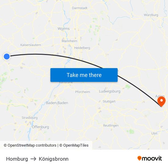 Homburg to Königsbronn map