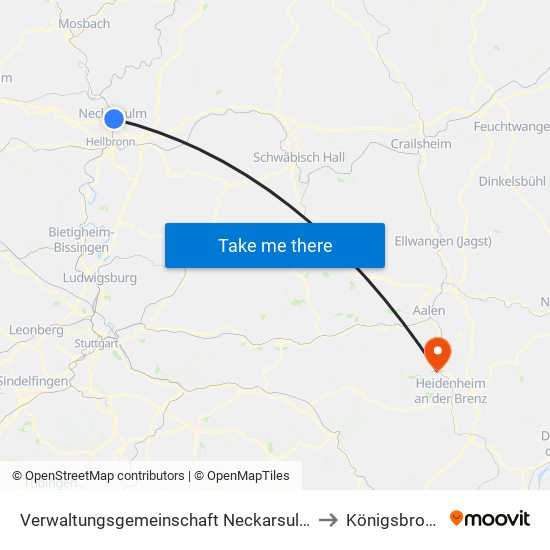 Verwaltungsgemeinschaft Neckarsulm to Königsbronn map