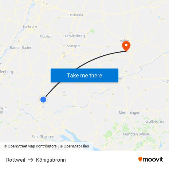 Rottweil to Königsbronn map