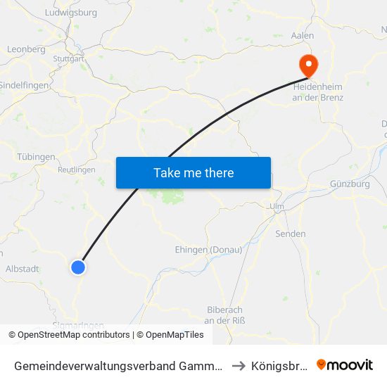 Gemeindeverwaltungsverband Gammertingen to Königsbronn map