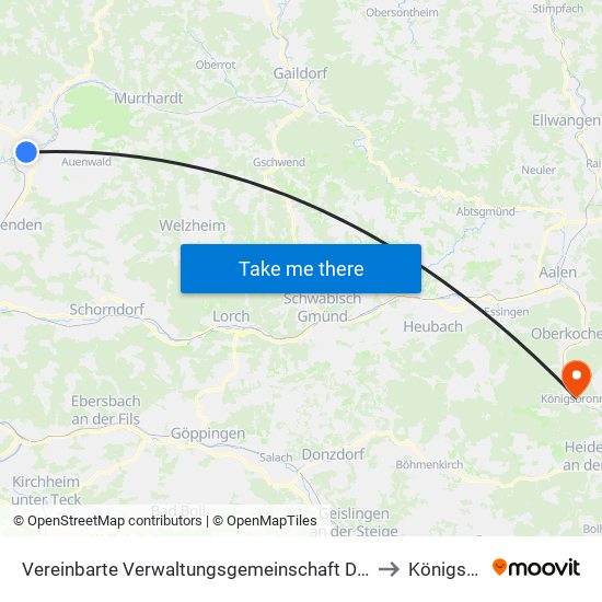 Vereinbarte Verwaltungsgemeinschaft Der Stadt Backnang to Königsbronn map