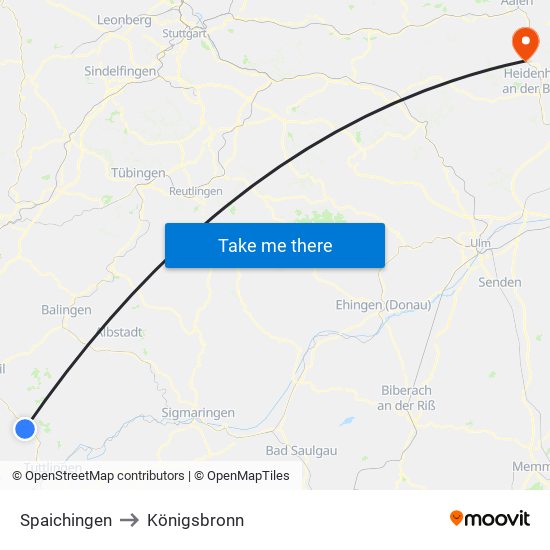 Spaichingen to Königsbronn map