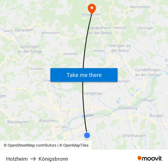 Holzheim to Königsbronn map