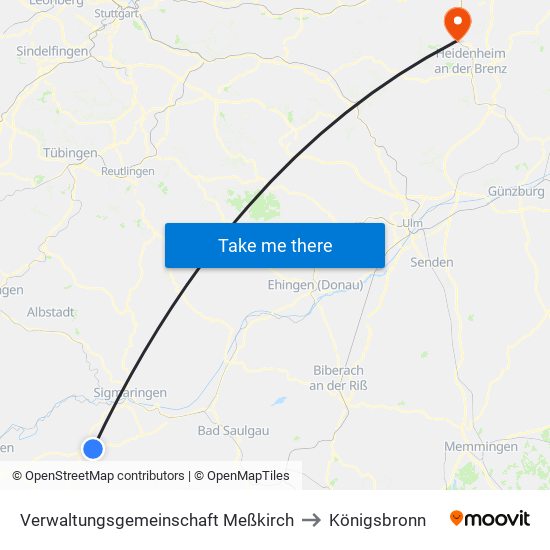 Verwaltungsgemeinschaft Meßkirch to Königsbronn map