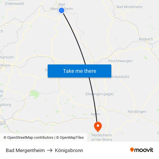 Bad Mergentheim to Königsbronn map