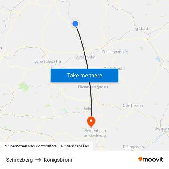 Schrozberg to Königsbronn map