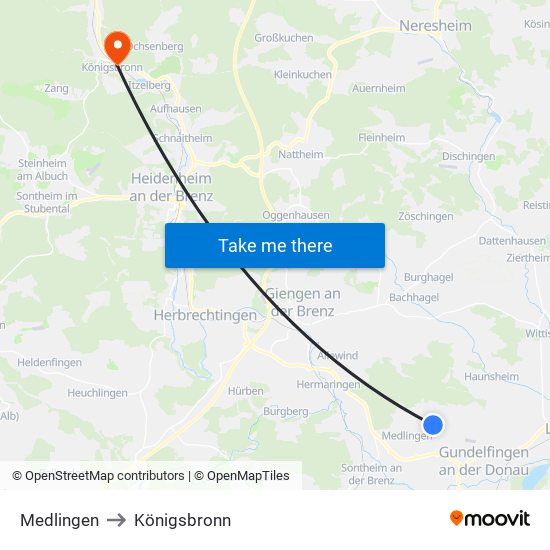 Medlingen to Königsbronn map