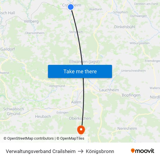 Verwaltungsverband Crailsheim to Königsbronn map