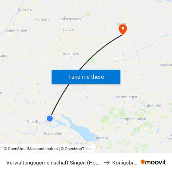 Verwaltungsgemeinschaft Singen (Hohentwiel) to Königsbronn map