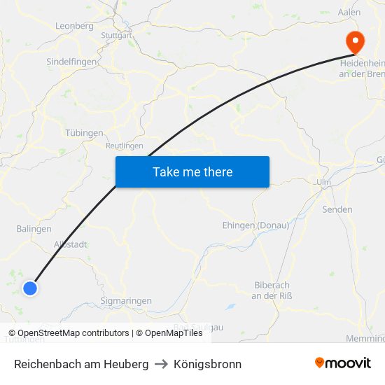 Reichenbach am Heuberg to Königsbronn map