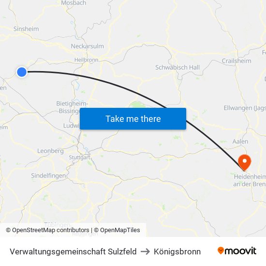 Verwaltungsgemeinschaft Sulzfeld to Königsbronn map