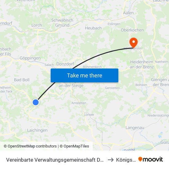 Vereinbarte Verwaltungsgemeinschaft Der Gemeinde Deggingen to Königsbronn map