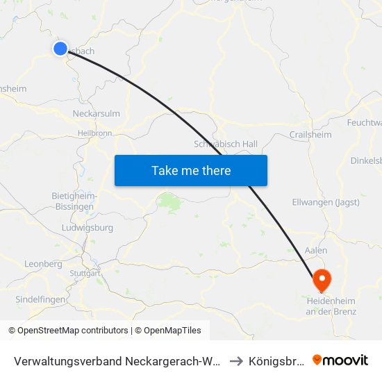 Verwaltungsverband Neckargerach-Waldbrunn to Königsbronn map