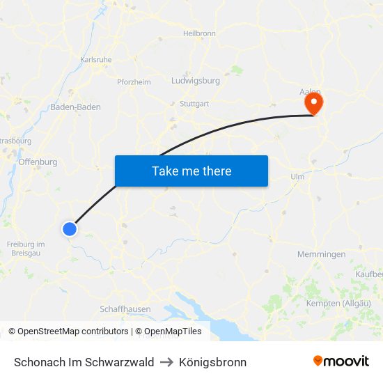 Schonach Im Schwarzwald to Königsbronn map