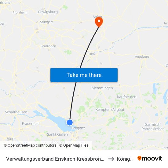 Verwaltungsverband Eriskirch-Kressbronn am Bodensee-Langenargen to Königsbronn map