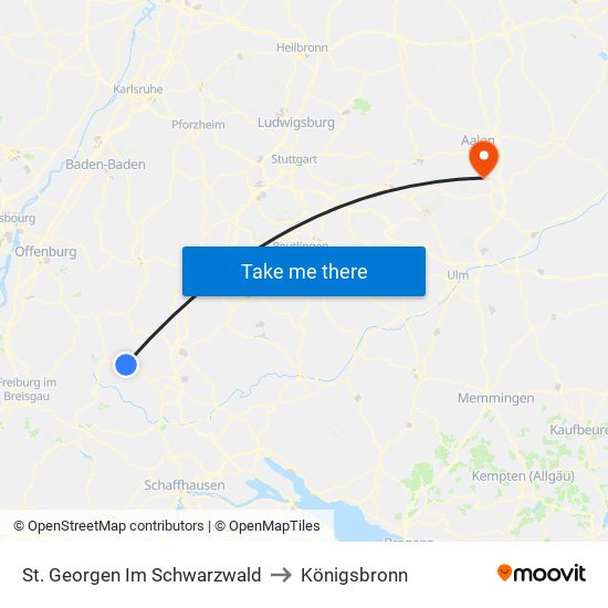 St. Georgen Im Schwarzwald to Königsbronn map