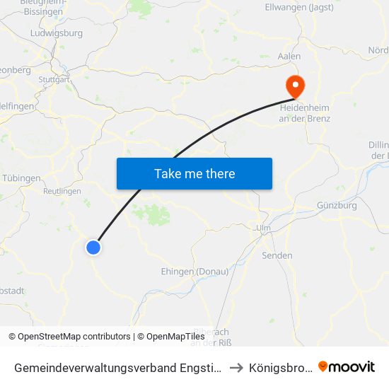 Gemeindeverwaltungsverband Engstingen to Königsbronn map