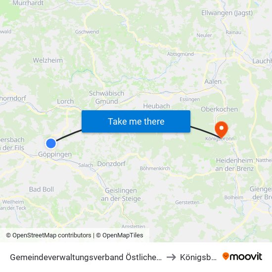 Gemeindeverwaltungsverband Östlicher Schurwald to Königsbronn map