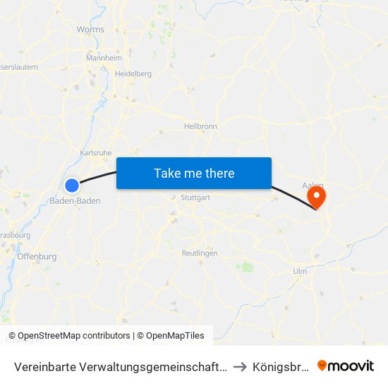 Vereinbarte Verwaltungsgemeinschaft Rastatt to Königsbronn map