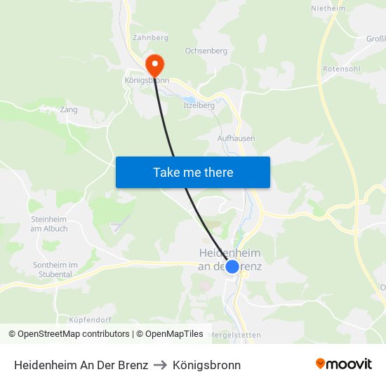 Heidenheim An Der Brenz to Königsbronn map