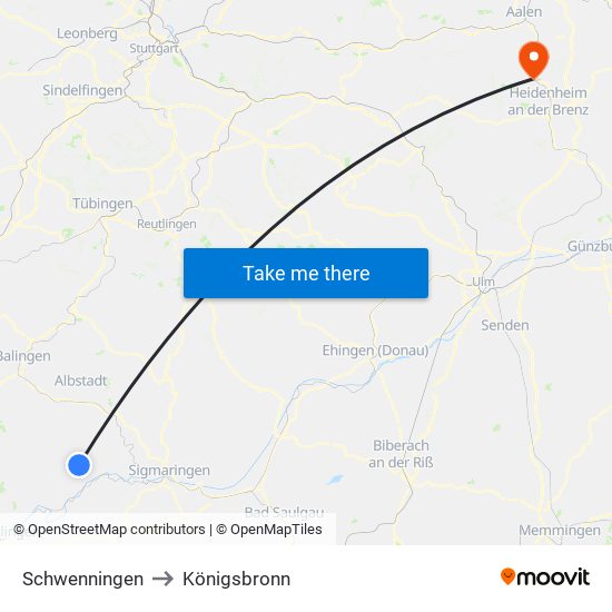 Schwenningen to Königsbronn map