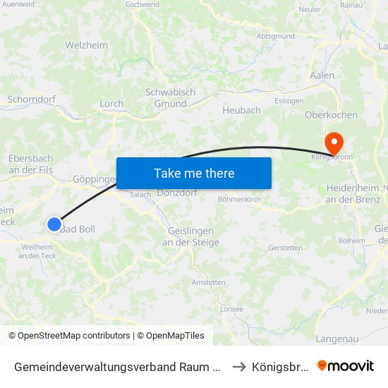 Gemeindeverwaltungsverband Raum Bad Boll to Königsbronn map