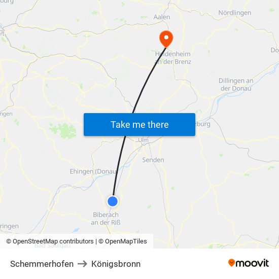 Schemmerhofen to Königsbronn map
