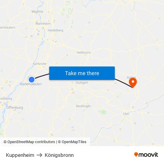 Kuppenheim to Königsbronn map