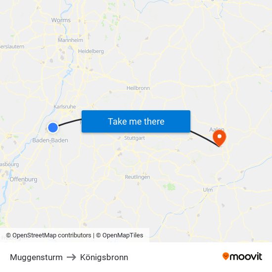 Muggensturm to Königsbronn map