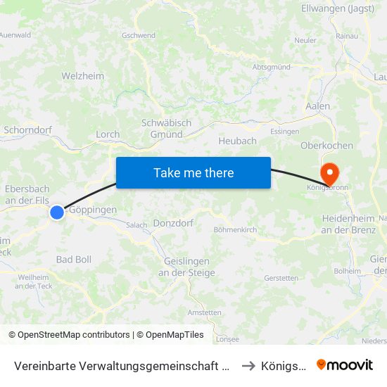 Vereinbarte Verwaltungsgemeinschaft Der Stadt Uhingen to Königsbronn map