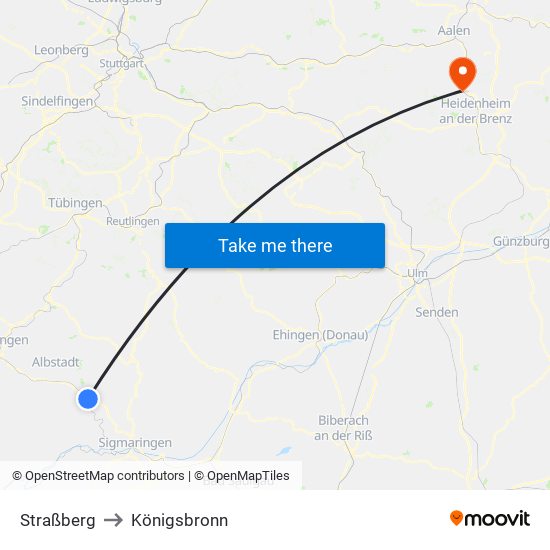 Straßberg to Königsbronn map