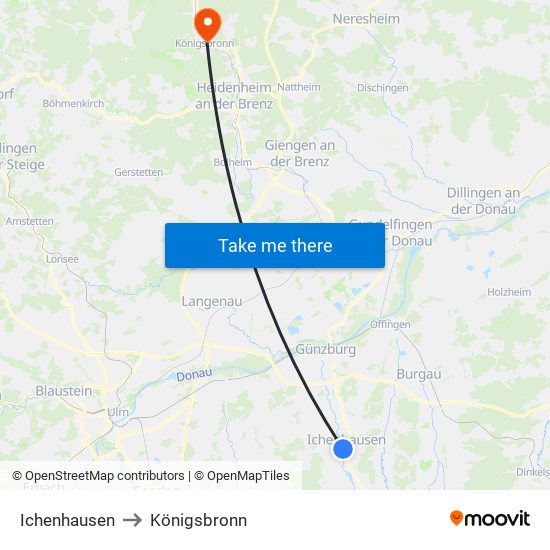 Ichenhausen to Königsbronn map