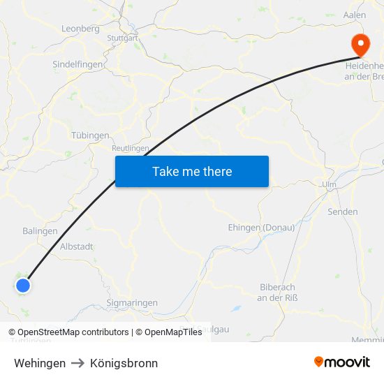 Wehingen to Königsbronn map
