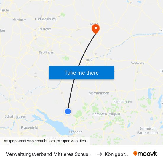 Verwaltungsverband Mittleres Schussental to Königsbronn map