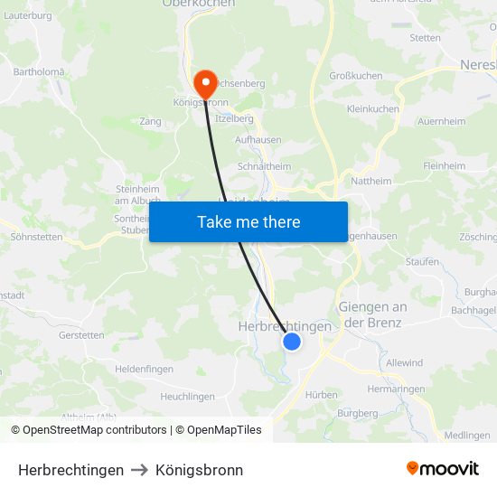Herbrechtingen to Königsbronn map