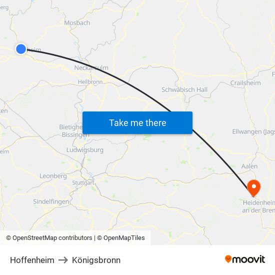 Hoffenheim to Königsbronn map